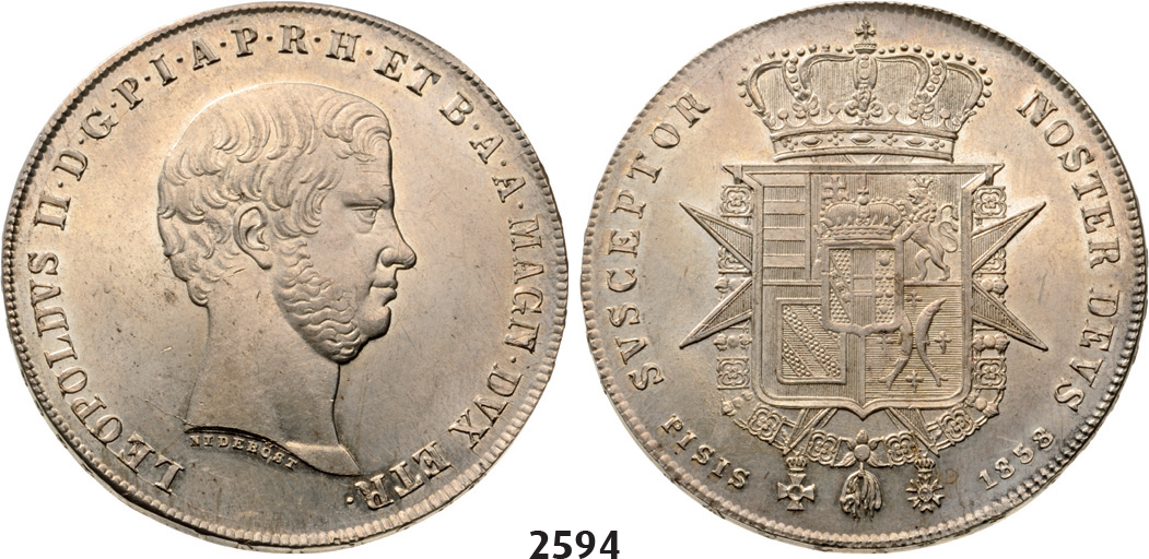05.05.2013, Auction 2/2594. Italy, Tuscany, Leopold II. of Loraine, 1824-1859, Francescone 1858, Florence, Silver