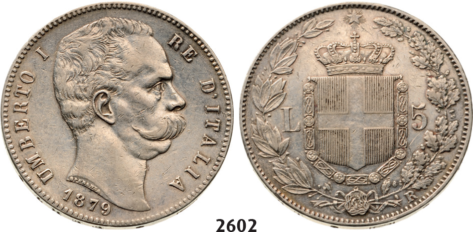 05.05.2013, Auction 2/2602. Italy, Kingdom, Umberto I, 1878-1900, 5 Lire 1879-R, Rome, Silver