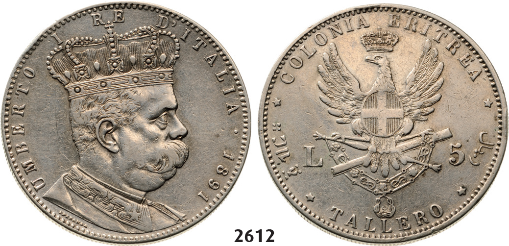 05.05.2013, Auction 2/2612. Italy, Eritrea, Umberto I, 1889-1900, Tallero 1891, Rome, Silver