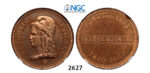 05.05.2013, Auction 2/2627. Mexico, Second Republic, 1867-1905, 2 Centavos 1890, Copper. Independencia, NGC MS64RD