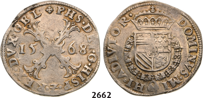 05.05.2013, Auction 2/2662. Netherlands, Spanish Netherlands, 1556-1714, ½ Patagon 1568, Nimwegen, Silver
