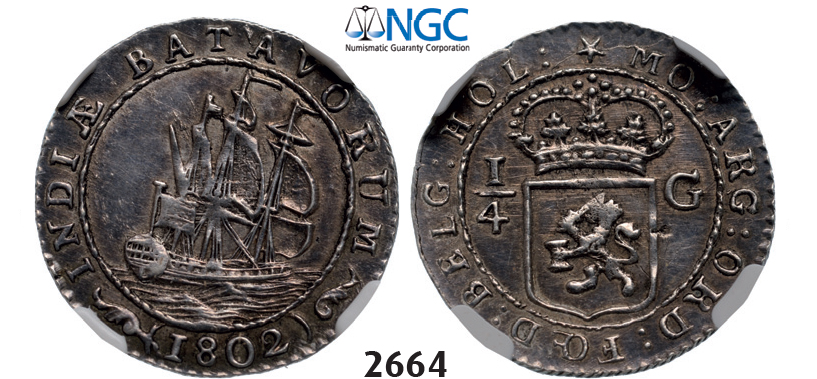 05.05.2013, Auction 2/2664. Netherlands, Batavian Republic, 1799-1806, ¼ Gulden 1802, SilverNGC AU55