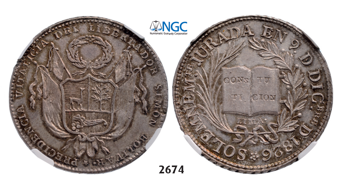 05.05.2013, Auction 2/2674. Peru, Medals, Medal of 6 Reales 1826, Lima, Silver, NGC MS62