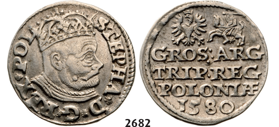 05.05.2013, Auction 2/2682. Poland, Stefan Bathory, 1575-1586, 3 Groschen (Trojak)1580, Olkusz, Silver