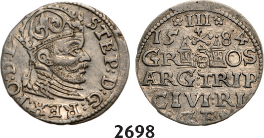 05.05.2013, Auction 2/2698. Poland, For Riga, 3 Groschen (Trojak) 1584, Riga, Silver