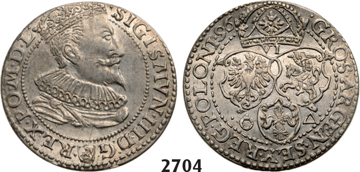 05.05.2013, Auction 2/2704. Poland, Sigismund III. Vasa, 1587-1632, 6 Groschen (Szóstak) 1596, Malbork (Marienburg) Silver
