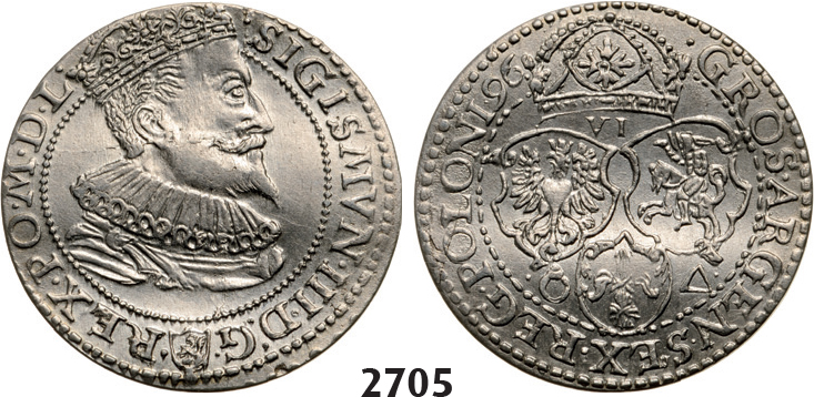 05.05.2013, Auction 2/2705. Poland, Sigismund III. Vasa, 1587-1632, 6 Groschen (Szóstak) 1596, Malbork (Marienburg) Silver