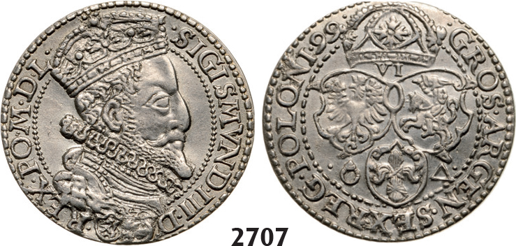 05.05.2013, Auction 2/2707. Poland, Sigismund III. Vasa, 1587-1632, 6 Groschen (Szóstak) 1599, Malbork (Marienburg) Silver