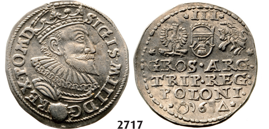 05.05.2013, Auction 2/2717. Poland, Sigismund III. Vasa, 1587-1632, 3 Groschen (Trojak) 1596, Malbork (Marienburg) Silver