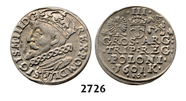 05.05.2013, Auction 2/2726. Poland, Sigismund III. Vasa, 1587-1632, 3 Groschen (Trojak) 1601, Cracow, Silver