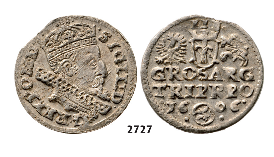 05.05.2013, Auction 2/2727. Poland, Sigismund III. Vasa, 1587-1632, 3 Groschen (Trojak) 1606, Cracow, Silver