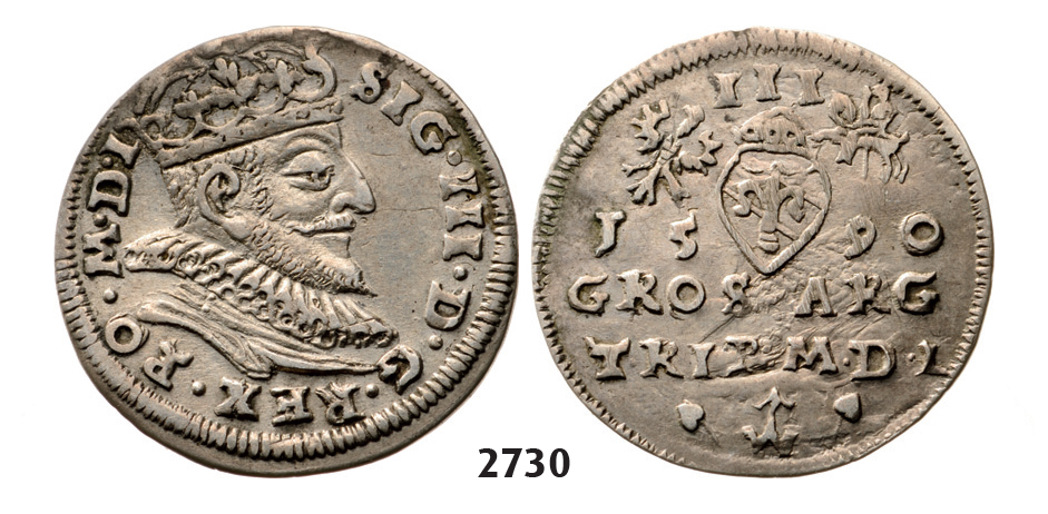 05.05.2013, Auction 2/2730. Poland, For Lithuania, 3 Groschen (Trojak) 1590, Vilnius, Silver