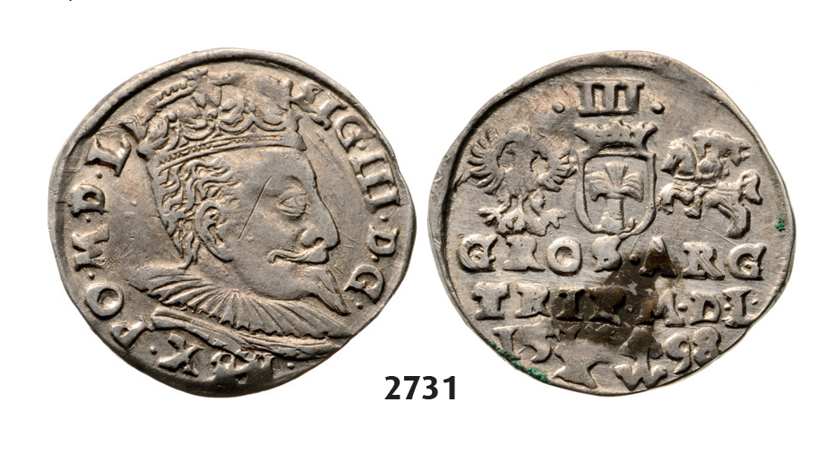 05.05.2013, Auction 2/2731. Poland, For Lithuania, 3 Groschen (Trojak) 1598, Vilnius, Silver