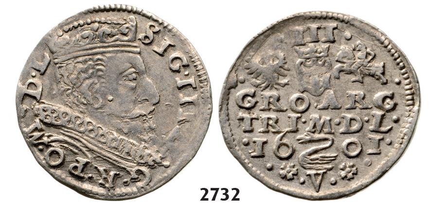 05.05.2013, Auction 2/2732. Poland, For Lithuania, 3 Groschen (Trojak) 1601, Vilnius, Silver