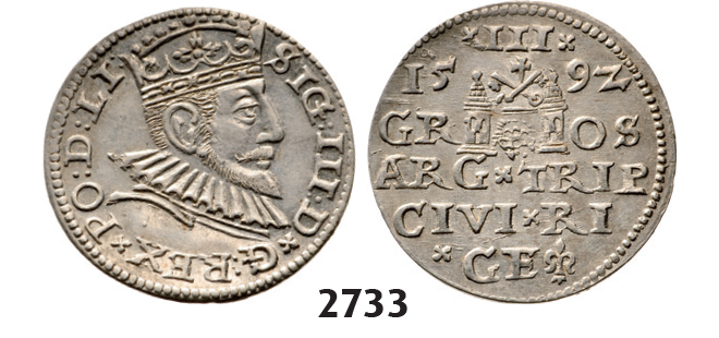 05.05.2013, Auction 2/2733. Poland, For Lithuania, 3 Groschen (Trojak) 1592, Riga, Silver