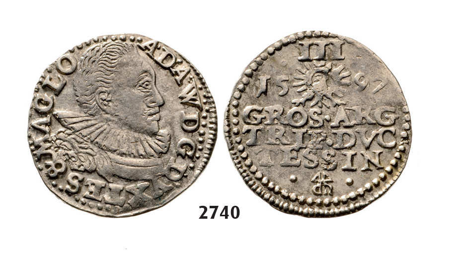 05.05.2013, Auction 2/2740. Poland, Duchy of Cieszyn (Silesia), Adam Waclaw, 1579-1617, 3 Groschen (Trojak) 1597, Silver