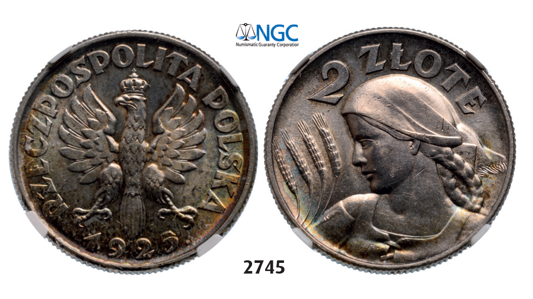 05.05.2013, Auction 2/2745. Poland, Second Republic of Poland, 1919-1939, 2 Zlote 1925, London, Silver , NGC MS63
