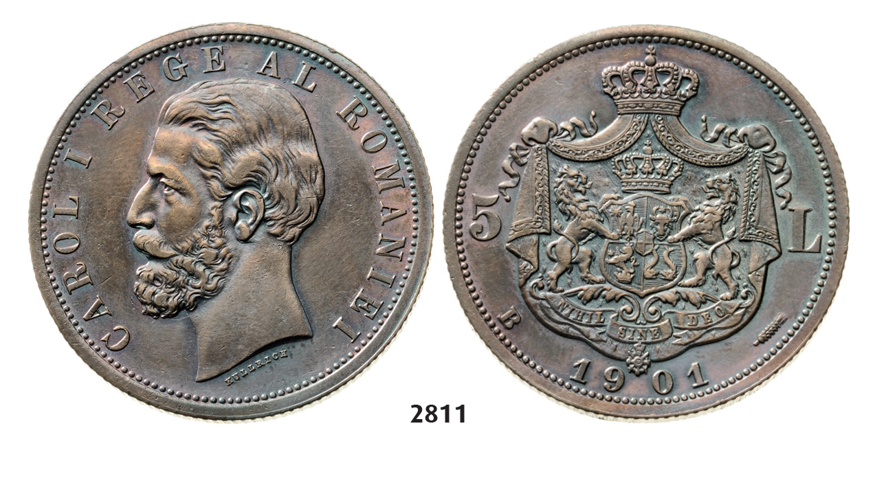 05.05.2013, Auction 2/2811. Romania, Carol I, 1866-1914,50 Lei, 5 Lei 1901-B, Hamburg, Silver