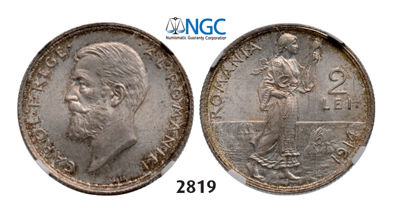 05.05.2013, Auction 2/2819. Romania, Carol I, 1866-1914, 2 Lei 1914, Brussels, Silver, NGC MS63
