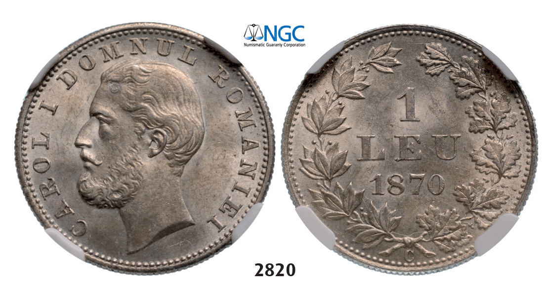 05.05.2013, Auction 2/2820. Romania, Carol I, 1866-1914, Leu 1870-C, Bucharest, NGC MS64