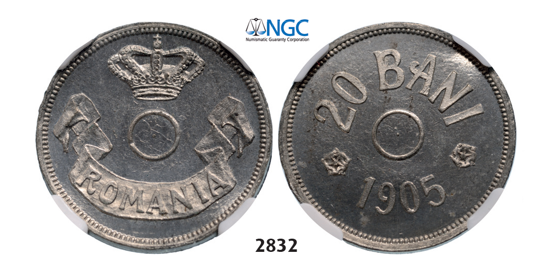 05.05.2013, Auction 2/2832. Romania, Carol I, 1866-1914, Pattern 20 Bani 1905, Brussels, White Metal, NGC MS63
