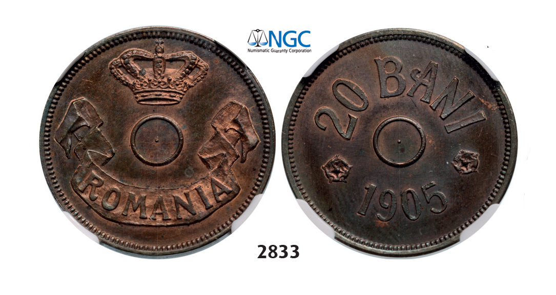 05.05.2013, Auction 2/2833. Romania, Carol I, 1866-1914, Pattern 20 Bani 1905, Brussels, Copper, NGC MS63RB