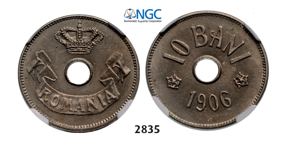 05.05.2013, Auction 2/2835. Romania, Carol I, 1866-1914, 10 Bani 1906, Brussels, CopperNickel,NGC MS65