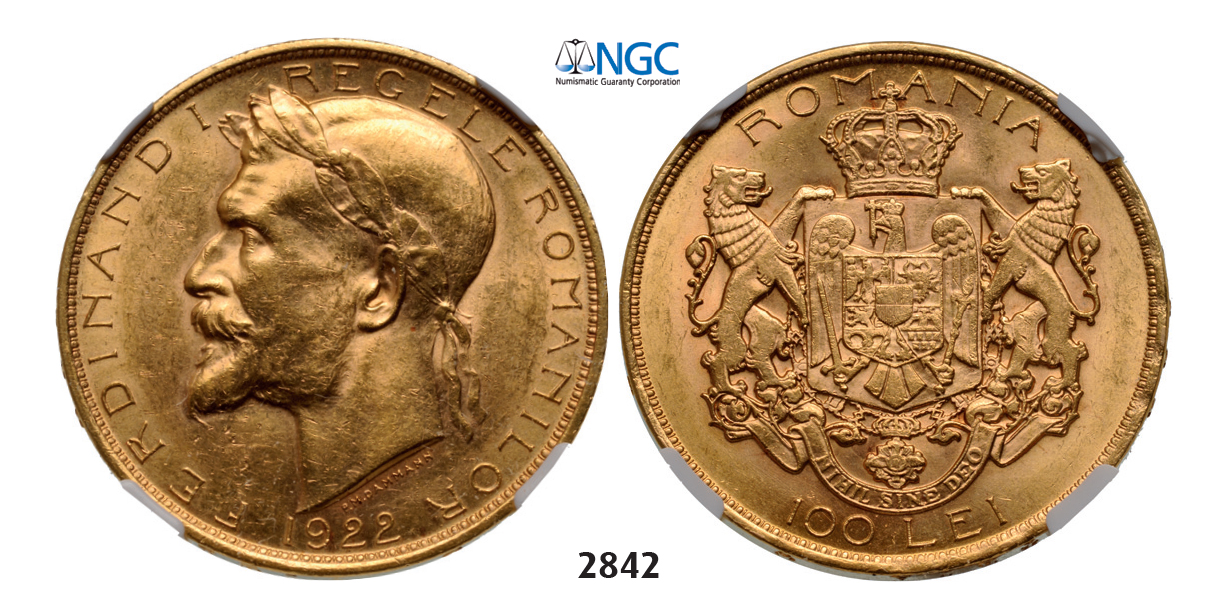 05.05.2013, Auction 2/2842. Romania, Ferdinand I, 1914-1927, 100 Lei 1922, London, GOLD, NGC MS62