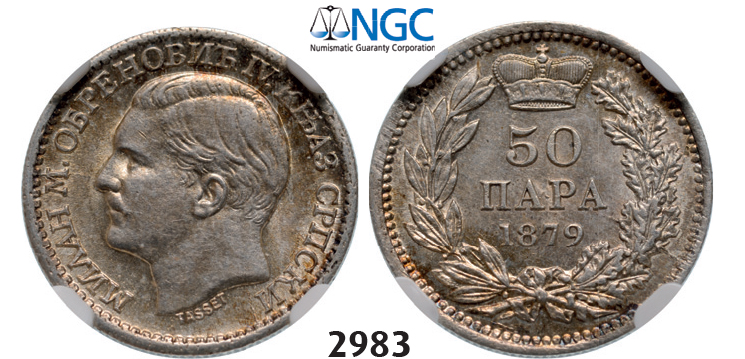 05.05.2013, Auction 2/2983. Serbia, Milan I. Obrenovic, 1868-1889, 50 Para 1879, Vienna, Silver, NGC AU58