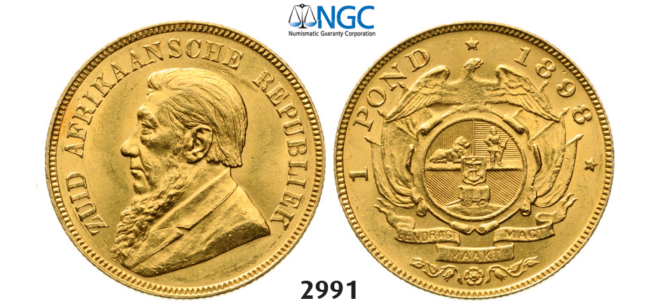 05.05.2013, Auction 2/2991. South Africa, Zuid-Afrikaansche Republiek (ZAR), Pond 1898, GOLD, NGC MS62