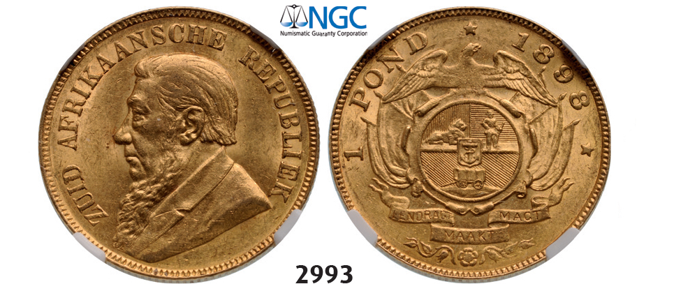 05.05.2013, Auction 2/ 2993. South Africa, Zuid-Afrikaansche Republiek (ZAR), Pond 1898, GOLD, NGC MS62