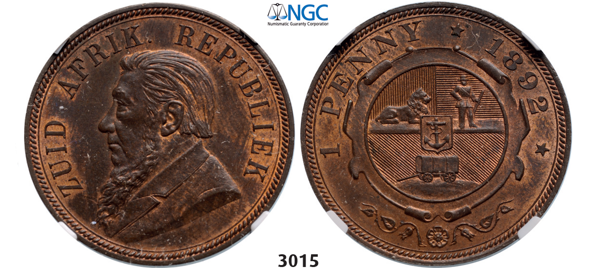 05.05.2013, Auction 2/3015. South Africa, Zuid-Afrikaansche Republiek (ZAR), Penny 1892, Bronze, NGC MS64RB