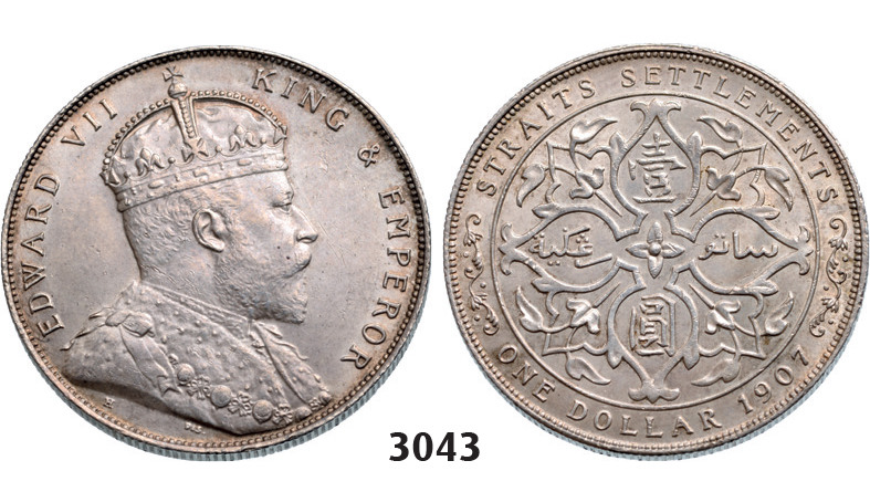 05.05.2013, Auction 2/3043. Straits Settlements (Singapore/Malaysia), Edward VII, 1901-1910, Dollar 1907-H, Birmingham, Silver