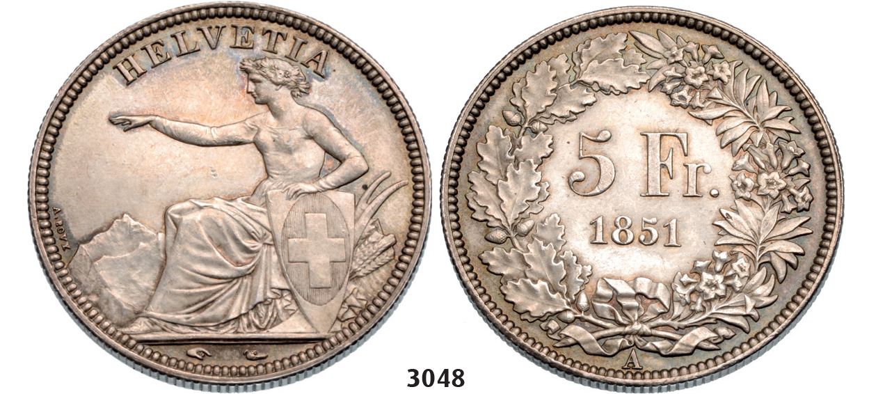 05.05.2013, Auction 2/3048. Switzerland, Helvetian Republic, 5 Francs 1851-A, Paris, Silver