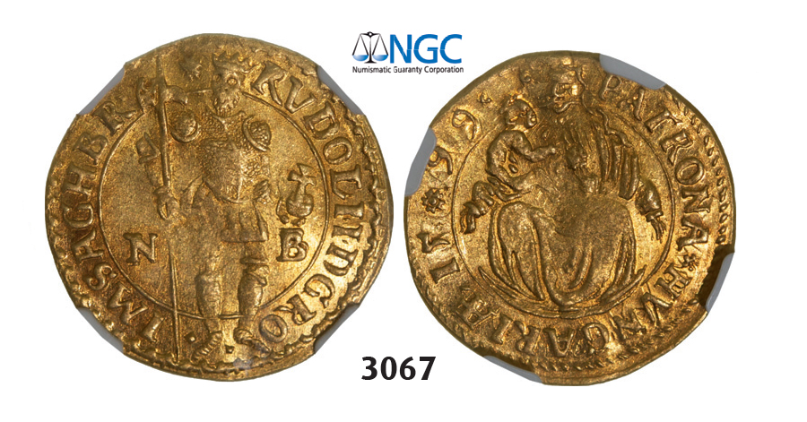 05.05.2013, Auction 2/3067. Transylvania, Habsburg occupation under Rudolph II, 1598-1604, Ducat 1599-NB, Nagybanya, GOLD, NGC MS62