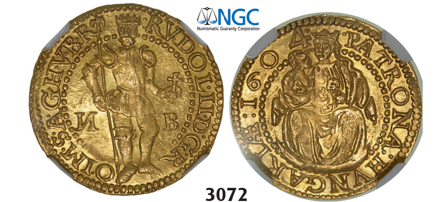 05.05.2013, Auction 2/3072. Transylvania, Habsburg occupation under Rudolph II, 1598­-1604, Ducat 1604­-NB, Nagybanya, GOLD , NGC MS64