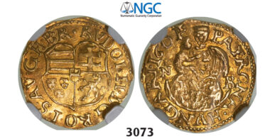 05.05.2013, Auction 2/3073. Transylvania, Habsburg occupation under Rudolph II, 1598-1604, ¼ Ducat (Denar struck in gold) 1601-NB, Nagybanya, GOLD, NGC MS62