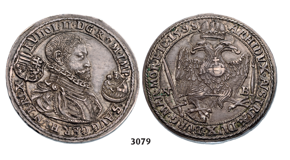 05.05.2013, Auction 2/3079. Transylvania, Rudolph II, 1576-1608, Taler 1598-NB, Nagybanya, Silver