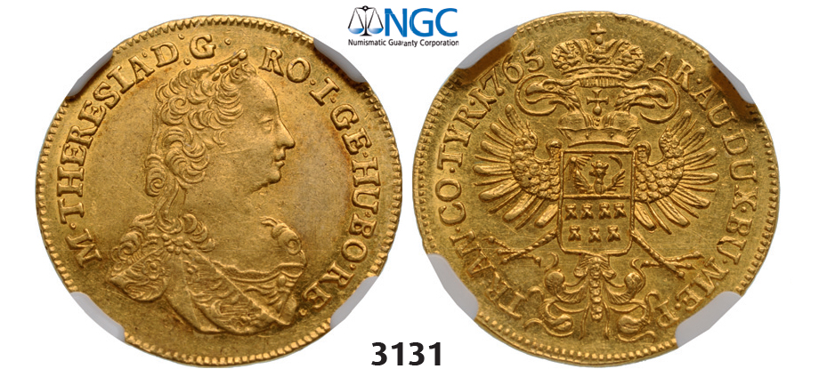 05.05.2013, Auction 2/3131. Transylvania, Maria Theresia, 1740-1780, Ducat 1765, Karlsburg, GOLD, NGC MS62