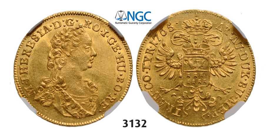 05.05.2013, Auction 2/3132. Transylvania, Maria Theresia, 1740-1780, Ducat 1765, Karlsburg, GOLD, NGC AU58