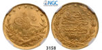 05.05.2013, Auction 2/3158. Turkey, Muhammad V, AH1327-1336 (1909-1918 AD), 100 Kurus AH1327/4 (1912 AD) Kostantiniye (Instanbul) GOLD, NGC MS64