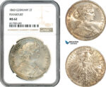 A10-232, Germany, Frankfurt Free City, 2 Taler 1860, Frankfurt Mint, Silver, Dav-651, Champagne toning, NGC MS62