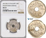 A5/259 Egypt, Occupation Coinage, 10 Milliemes AH1335 / 1917 H, Heaton Mint, KM# 316, NGC MS64