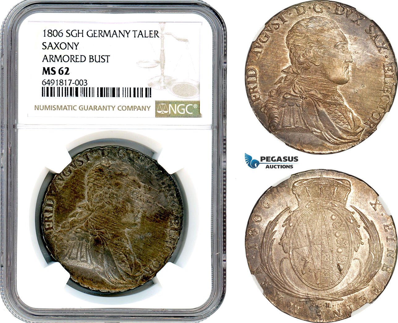 A7-259, Germany, Saxony, Friedrich August III, Taler 1806 SGH, Dresden Mint, Silver, Dav-850, Armoured bust, Dark cabinet toning! NGC MS62
