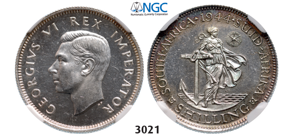 3021. South Africa, Union of South Africa, George VI, 1936-1952, Shilling 1944, Pretoria, Silver, NGC PF63