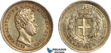 A7-345, Italy, Sardinia, Carlo Alberto, 25 Centesimi 1833 Eagle P, Turin Mint, Silver, KM# 132.1, Greenish toning, EF-UNC