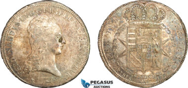A7/349, Italy, Tuscany, Ferdinand III, 10 Paoli (Francescone) 1799, Florence Mint, Silver, MIR 405/8, Violet/green toning! EF-UNC