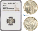 A6/490, Sweden, Oscar II, 25 Öre 1899 EB, Stockholm Mint, Silver, KM# 739, NGC MS64
