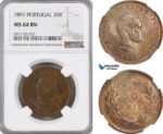 A5/751 Portugal, Carlos I, 20 Reis 1891, KM# 533, NGC MS64BN
