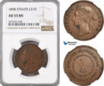 A5/996 Straits Settlements, Victoria, 1 Cent 1898, London Mint, KM# 16, NGC AU55BN